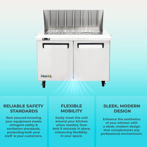 Heavy Duty Kitchen Bad Boy Commercial Sandwich Prep Refrigerator With Bain Marie Well And Eighteen Pan Capacity Built Like A Tank For Serious Meal Prep And Top Tier Cold Storage, showcasing modern design and dual doors.