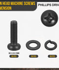 Pan Head M3 0.5x12 Machine Screws Assortment Kit 150 Pc With Washers Carbon Steel Phillips Bolts Black Finish For Machinery DIY Projects