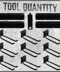 Heavy Duty Garage Wall Rack System With 4 Steel Rails And 9 Heavy Double Hooks Movable Tracks For Flexible Tool Organization Up To 600Lb Max Load Easy Mount Tool Storage Rack Set shown with components on concrete background.