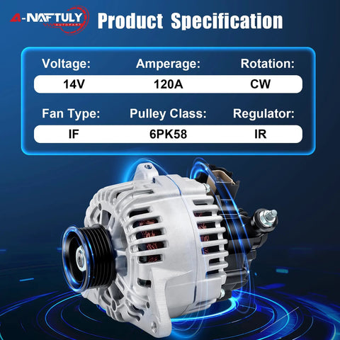 High Output Alternator Replacement For 2005 2006 Kia Magentis, 2005 2010 Sportage, 2005 2006 Optima, front view