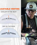 Vented Hard Hat With Light For Night Safety, Full Brim Style, Ratchet Suspension, Class C, Skullerz 8973LED White on worker