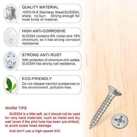 Pro Grade Heavy Duty Wood Screws In A Rock Solid 120 Piece Pack Of Rustproof 304 Stainless Steel Flat Head Philips screw with info.