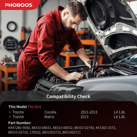 Mechanic inspecting engine of Toyota Corolla for Straight Up AC Compressor With Integrated Clutch Keeping Your Toyota Corolla And Matrix Cool All Season Long 2011 To 2013 1.8L Engine Direct Replacement Parts.