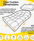 Diagram showing dimensions of Egg Chair Cushion With Memory Foam For Hanging Indoors Or Outdoors, 47x31 inches main cushion, 18x10 inches headrest. Replacement Cushion In Blue, Cozy And Lasting.