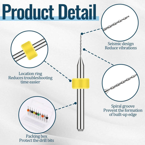 Pro Grade Micro Drill Bit Set 0.1mm To 1.0mm Tungsten Steel Tiny Twist Bits with location ring and spiral groove features
