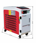 Heavy Duty 1500W Handheld Fiber Laser Welder With Auto Wire Feeder And 10M Cable, shown in red and white with specifications.