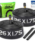 Two Pack 26 Inch Bicycle Tubes With 32mm Schrader Valve Fits 26x1.75 Through 2.125 Tire Sizes Compatible With Road MTB And City Bikes Easy Install Reliable Rubber Tubes For Durable Everyday Rides