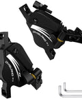 Two black DYISLAND XT-7 hydraulic disc brake calipers for front and rear MTB, with mounting hardware.