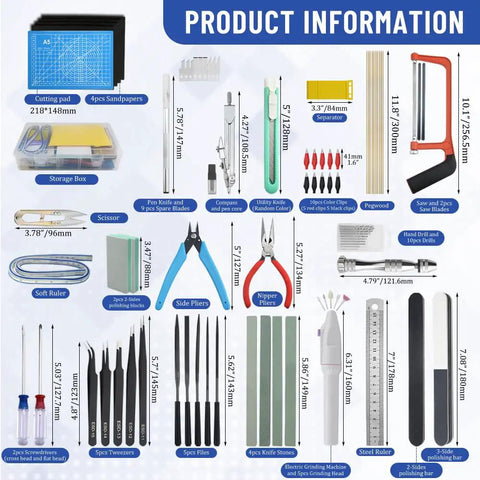 80 Piece Model Tools Kit For Gundam Cars Airplanes And Buildings Complete Hobby Building Tools Set with pliers and sandpapers