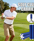 Golf player using Easy-Access 6-Club Golf Bag Organizer Stand With Secure Strap Durable Blue And White Cylindrical Holder