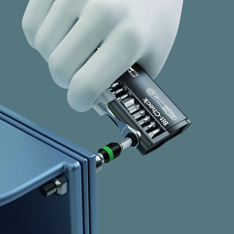 Tool-Check Plus Bit Ratchet Set With Sockets Metric For Quick Fixes And Everyday Projects in use tightening a bolt