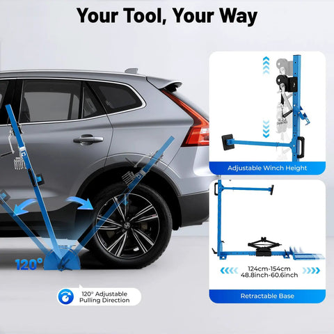 Adjustable Car Dent Repair Puller Heavy Duty Auto Body Repair Tool With Up To 1764 Lbs Pulling Power Works On Multiple Angles To Safely Remove Dents Without Damaging Finish For DIY Car Body Repair, 120° pull angle on SUV panel