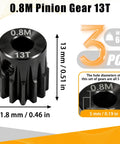 13T 0.8M hardened steel pinion gear for RC cars, 5mm shaft, Three Pack 0.8M 5mm Pinion Gear Sets For RC Cars Hardened Steel 13T 14T 15T