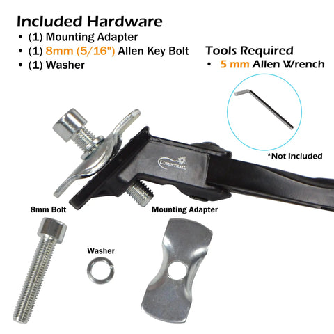 Center Mount Kid Bike Kickstand Fits 18, 20, And 22 Inch Bikes Easy To Install Sturdy Stand hardware components shown
