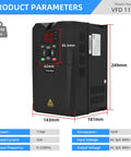 Heavy Duty 11kW 15HP VFD Inverter For 380V 440V Three Phase Power, 25A Output, product dimensions and specifications