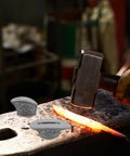 Craftsman smithing with Finger Guard Bolster Set For Knife Making 2 Pieces Stainless Steel Guards And Pommel Bolsters in workshop.