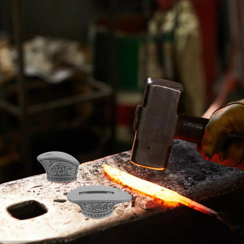 Craftsman smithing with Finger Guard Bolster Set For Knife Making 2 Pieces Stainless Steel Guards And Pommel Bolsters in workshop.