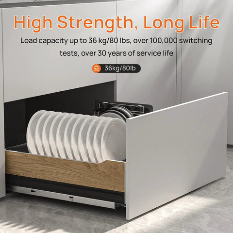 15 Inch Soft Close Undermount Drawer Slides Full Extension 80 Lb Heavy Duty Concealed Rails With Rear Mount Brackets For Five Eighths Inch Side Thickness Easy Install For Face Frame Or Frameless Cabinets 1 Pair installed in kitchen cabinet