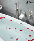 Bathroom with Wall Mounted Tub Filler Faucet With Hand Shower In Brushed Nickel, Waterfall Bathtub Faucet, High Flow Rough In Valve
