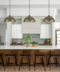 MIAYBPH Pendant Lights Kitchen Island, 12" Antique Bronze Dome Pendant Light Fixture above modern kitchen island with wooden stools.