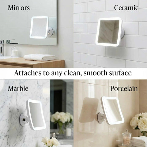 10X Magnifying Lighted Makeup Mirror With Natural Daylight LEDs Portable Cordless Vanity Mirror on various surfaces
