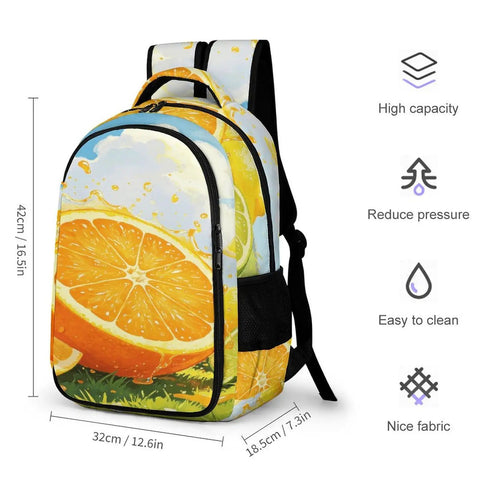 Dope Summer Fruit Print Unisex Backpack With Orange Lemon Lime Pattern Large Capacity Everyday Carry Daypack Durable Polyester