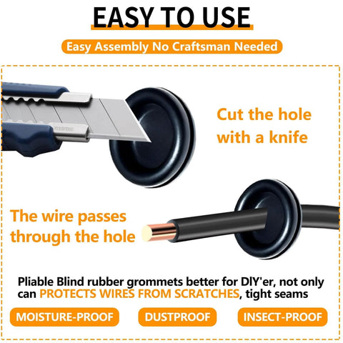 70 Pack Rubber Grommet Kit With 7 Sizes For Wiring Automotive And Home Improvement cutting hole with knife and wire passing through