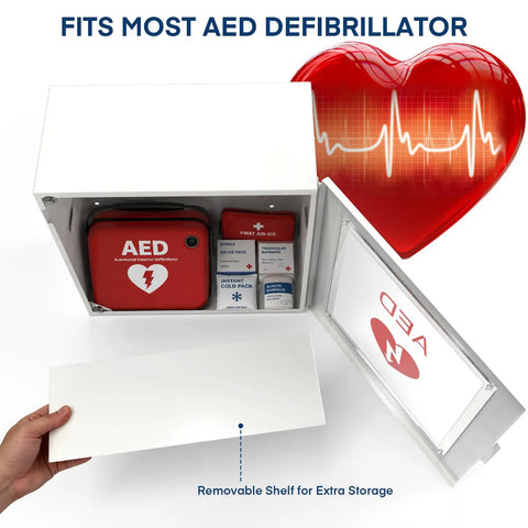 Top Shelf Steel AED Wall Mount Cabinet With Clear Front Panel For Immediate Automated External Defibrillator Access Built Tough for quick grab readiness.
