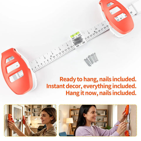 Hustle Free Picture Hanging Tool Combines Spirit Level Tape Measure And Magnetic Nail Starter For Dang Precise Frame Mirror Alignment So You Hang Wall Art Without Any Sweat with nails included.