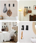 Collage of four rooms showing rustproof 5 piece bathroom hardware set in brushed gold stainless steel SUS304, including various hooks in use.