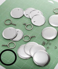 Epic 100 Pack Button Maker Kit For DIY Badges 2.25 Inch Metal Shells Back Covers Transparent Films Keychains And Ring Bundle