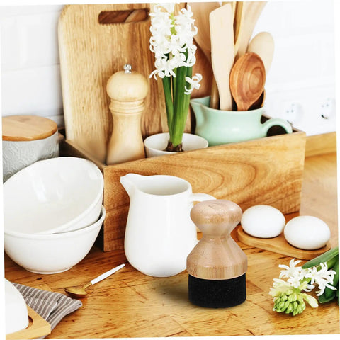 Straight Up Premium Wax Applicator For Cutting Boards Durable Bristle Brush For Mineral Oil Wood Polish Compact Kitchen Tool That Really Delivers The Goods You Need displayed on a kitchen counter with bowls and utensils.