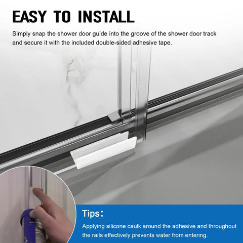 Heavy Duty Sliding Shower Door Bottom Guide Track Smooth Gliding Plastic Runner For Top Hung Bathroom Frames 5 8 Channel Replacement 2 Pack installation detail with adhesive tape