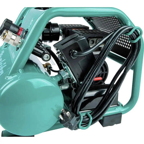 Side view of Quiet Series Air Compressor With Half Horsepower Compact One Gallon Tank Oil Free Pump Ultra Quiet 58 DB Indoor Friendly And Durable Roll Cage Design For Long Life