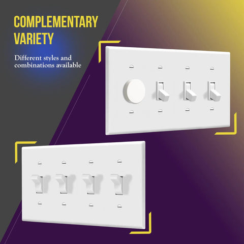 Quad Light Switch Wall Plate 4-Gang Standard Size 4.50 By 8.19 Inches Built To Last Heavy-Duty Unbreakable Polycarbonate Thermoplastic