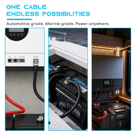 Heavy Duty 4 Gauge Auto Battery Cable With Tinned Copper Build And 5/16 Inch Lug Terminals For No Sweat Hookup At Your Rig During Rv Motorcycle Boat Solar Or Generator Upgrades Without Any Hassle in automotive and marine setups.