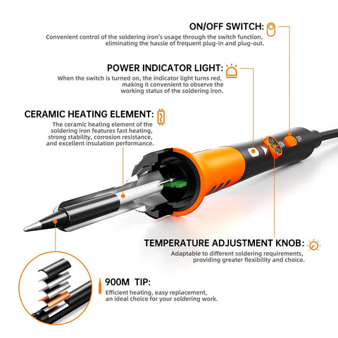 60W Adjustable Temperature Soldering Iron Kit With 9 In 1 Accessory Set Five Tips Solder Wire Stand For Easy Electronics Repair And DIY Soldering At Home For Hobbyists