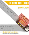 Killer Accuracy 12 Inch Digital Angle Finder And Stainless Steel Protractor For Woodworking And Carpentry, LCD display reading 45 degrees.