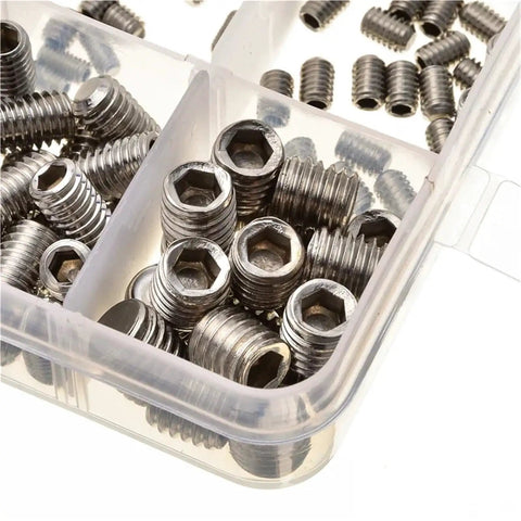 600Pcs 304 Stainless Steel Hex Socket Screws Set M3 M4 M5 M6 M8 Assortment Kit in clear storage box