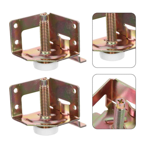 No Wobble Adjustable Furniture Leveling Feet Set For Workbenches And Shelves 4 Pack Heavy Duty Cold Rolled Steel Easy Install Height Precision Golden Finish Stabilizes Uneven Floors And Extends Your Furniture Life. gold steel adjustable leveling foot with white base for workbenches