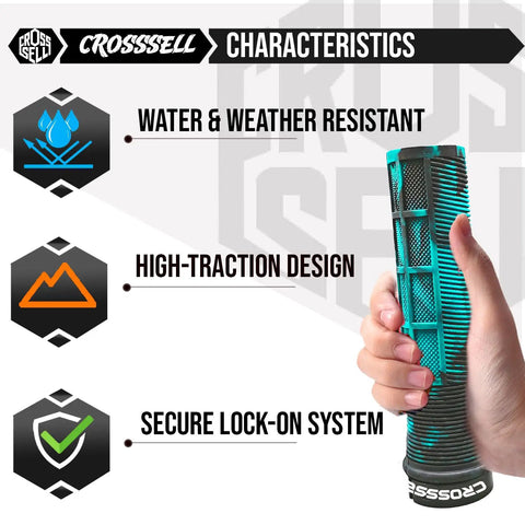 Hand holding Dual Color Lock On MTB Grips For Mountain Bike BMX And E Bike Non Slip Shock Absorbing Grips For 22.2mm Bars