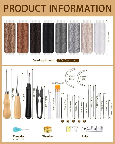 Heavy Duty Upholstery Repair Kit With Fifty Pieces Eight Thread Colors Thirty Two Upholstery Needles Tools Display