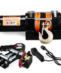 4500lb Electric Winch With Synthetic Rope For Off Road Recovery 12V DC Motor With Serious Torque 185 To 1 Gear Ratio Three Stage Planetary Drive Auto Braking For Power Outages 41.3 Ft Rope, black winch kit