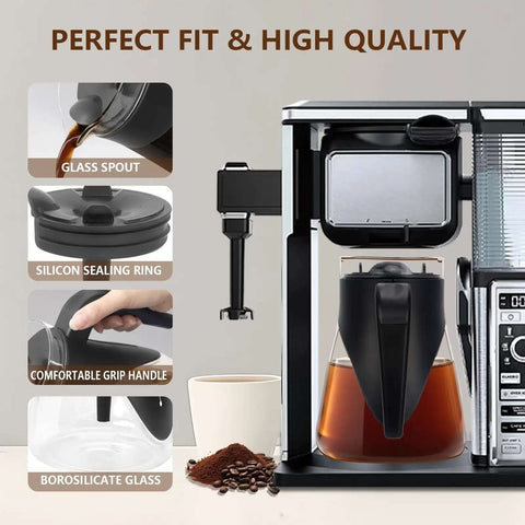 60 Oz Glass Coffee Carafe Replacement For Ninja Coffee Makers, heat resistant borosilicate glass, shown installed in coffee maker