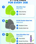 Extendable Interior Windshield Cleaner Tool With Four Plush Microfiber Pads For Streak Free Car And Home Window Detailing That Pulls Double Duty Without Any Sweat, showcasing three pad types.