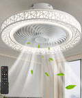 Bladeless 20 Inch Flush Mount Ceiling Fan With Remote Control, 72W, showing fan and remote in modern indoor setting