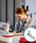 FIKLOTA 10mm low-shank straight-stitch presser foot shown in circular inset beside sewing machine.