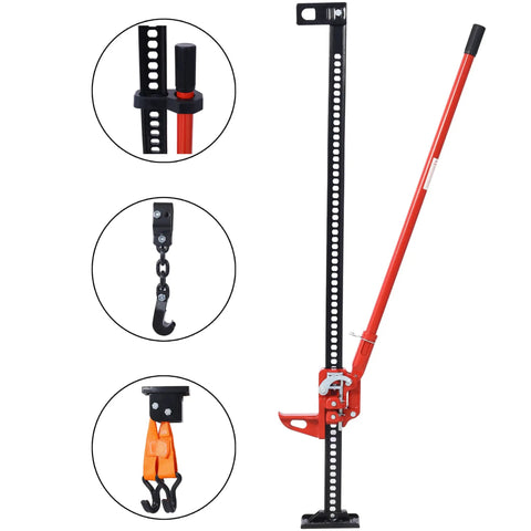 Heavy Duty High Lift Farm Jack With Adjustable Height From 6 To 52 Inches 7000 Lb Load Capacity Forty One Inch Long Handle Ratchet Hole