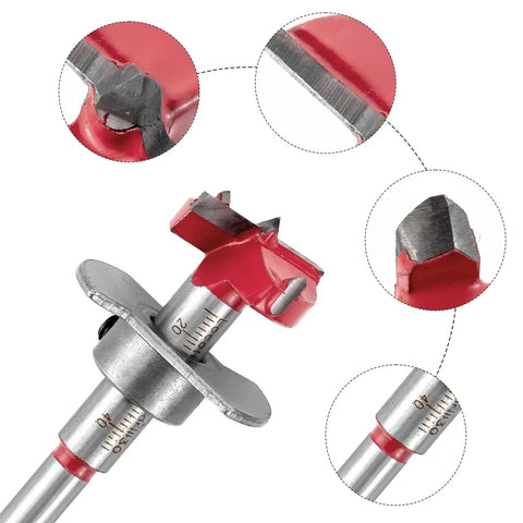 Pro Level 5 Piece Forstner Drill Bit Set Covering 15 To 35mm close-up showing high carbon steel alloy bit with sharp edges.