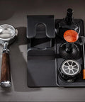 Ultimate Game Changer Espresso Kit, 5 Piece Coffee Tamper Station With Spring Loaded Press, WDT Distribution Needle Tool featuring portafilter holder.